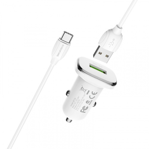 Блок питания автомобильный 1 USB Borofone BZ12A, Lasting power, 3A, пластик, QC3.0, кабель Type-C, цвет: белый (1/44/176) (6931474708700) фото 4