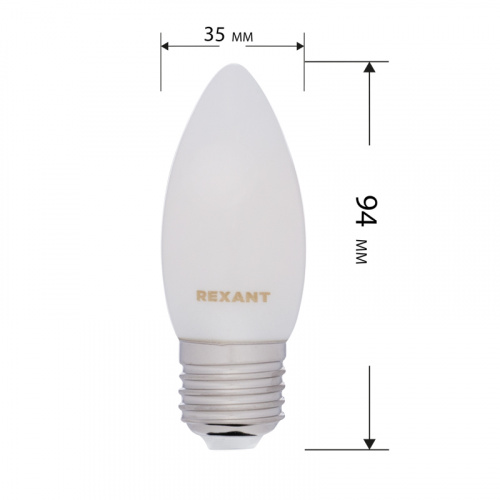Лампа светодиодная REXANT филаментная Свеча CN35 9.5 Вт 915 Лм 2700K E27 матовая колба (10/100) фото 3