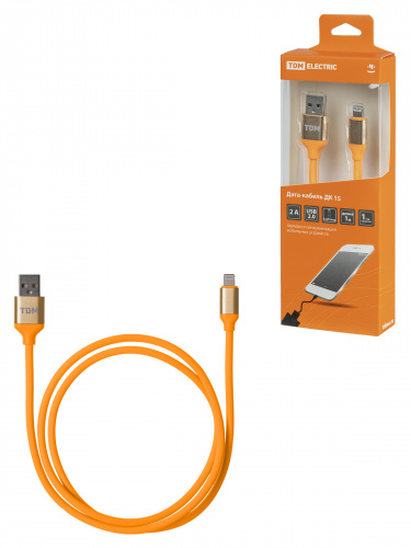 Дата-кабель TDM ДК 15, USB - Lightning, 1 м, силиконовая оплетка, оранжевый, (1/200) (SQ1810-0315)