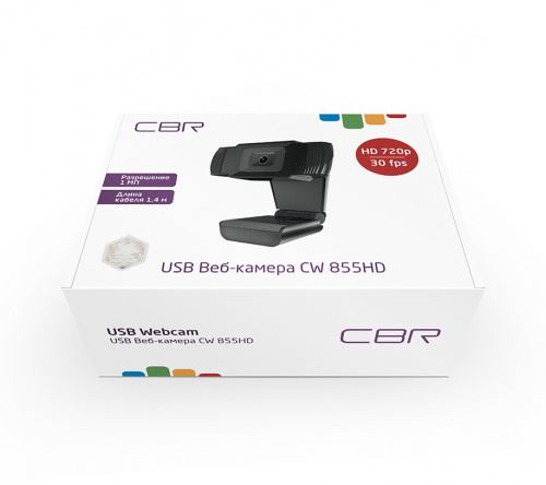 Веб-камера CBR CW 855HD Black, с матрицей 1 МП,1280х720, USB 2.0, встр. микр. с шумоподавлением, фикс.фокус, чёрный (1/100) фото 4