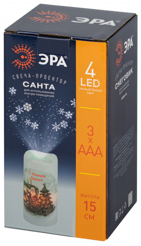 Проектор ЭРА светодиодный EGNDS -SK светильник новогодний Свеча Санта теплый свет LED 3*ААА 15 см (1/50) (Б0060551) фото 7