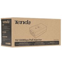 PoE инжектор Tenda PoE15F, совместимость с IEEE 802.3af Compliant PDs, пластиковый корпус; 2 порта FE RJ45, блок питания 15Вт макс. (постоянный ток:  