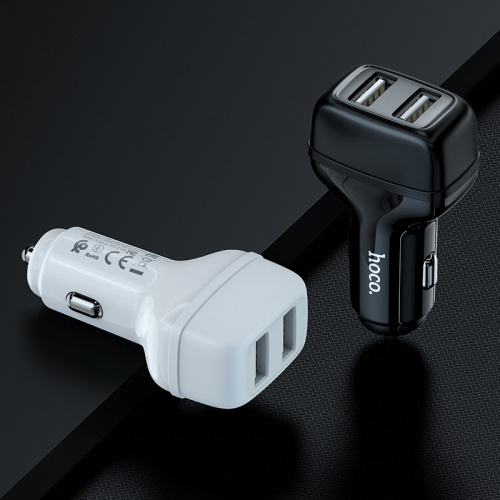 Блок питания автомобильный 2 USB HOCO Z36 Leader, 2400mA, огнестойкий, пластик, чёрный (1/14/140) (6931474727718) фото 8