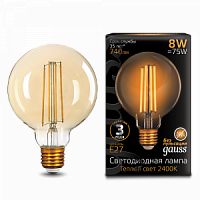 Лампа светодиодная GAUSS Filament G95 E27 8W Golden 2400К 1/20