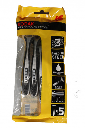 Одноразовые станки для бритья Kodak  30419971 3-лезвия плавающая головка увлажняющая полоска прорезиненная ручка 5 шт (5/120/480)