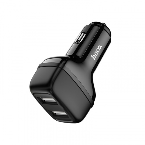 Блок питания автомобильный 2 USB HOCO Z36 Leader, 2400mA, огнестойкий, пластик, чёрный (1/14/140) (6931474727718)
