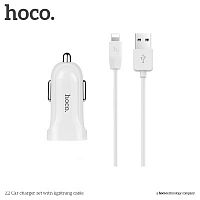 Блок питания автомобильный 1 USB HOCO Z2, 1500mA, пластик, с кабелем 8 pin,  1 port USB цвет: белый(1/28/280) (6957531067771)