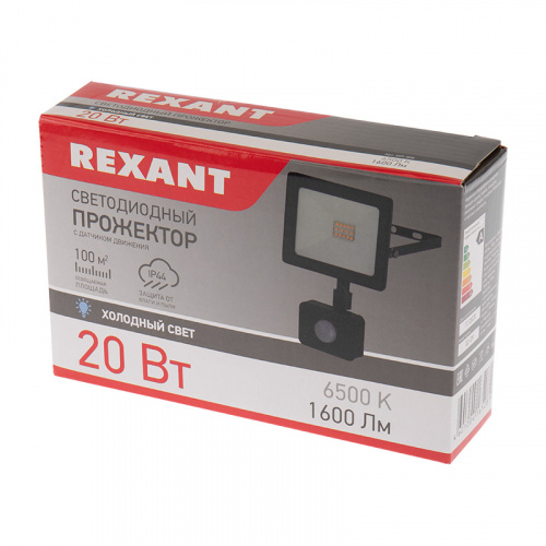 Прожектор светодиодный REXANT 20 Вт 200–260В IP44 1600 лм 6500 K холодный свет, с датчиком движения (1/24) (605-008) фото 2