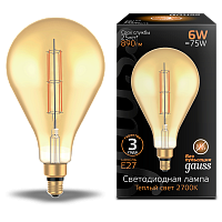 Лампа светодиодная GAUSS Vintage Filament Straight PS160 6W E27 160*290mm Amber 890lm 2700K 1/6