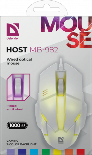 Мышь проводная DEFENDER Host MB-982, 7цветов,1000 dpi,белый (1/60) (52983) фото 8