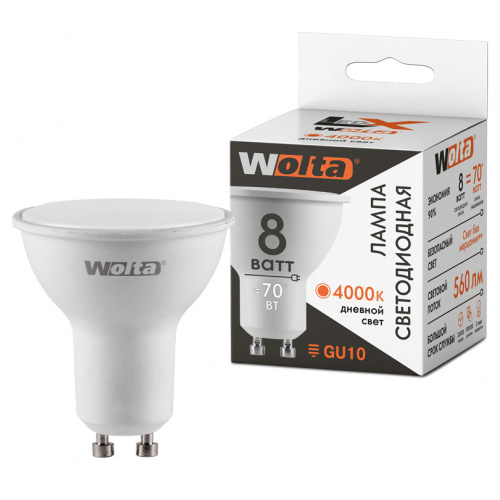 Лампа светодиодная WOLTA LX MR16 8Вт 4000К 560лм GU10 1/50 (30SPAR16-230-8GU10)