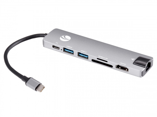 USB-концентратор Type-Cm -->HDMI A(f) 4K@30Hz+USB3.0+USB2.0+RJ45+TF+CD+PD,VCOM, Alum Shell, VCOM<CU4351> (1/100)