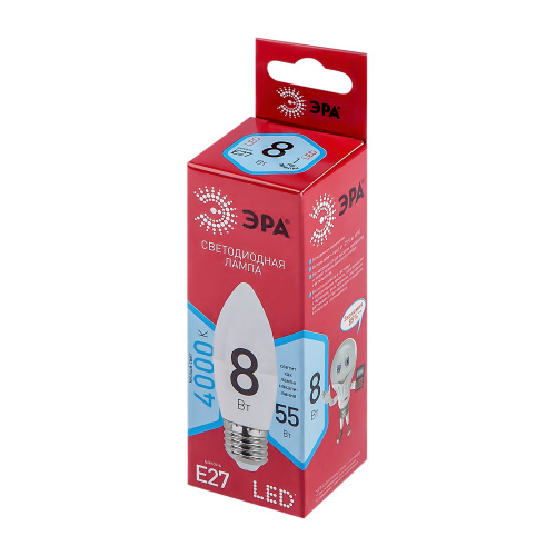 Лампа светодиодная ЭРА RED LINE LED B35-8W-840-E27 R E27 / Е27 8 Вт свеча нейтральный белый свет (1/100) (Б0050695) фото 2