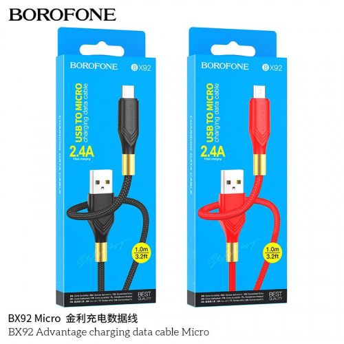 Кабель USB - микро USB Borofone BX92 Advantage, 1.0м, 2.4A, цвет: красный (1/360) (6941991100918)