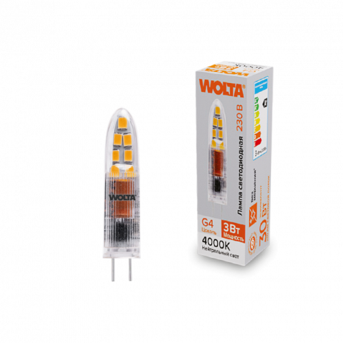 Лампа светодиодная WOLTA G4 (пластик) JC 3Вт 240лм 4000K 220V 1/10/100/1000 (WSTD-JC-220V3W4KG4-P)