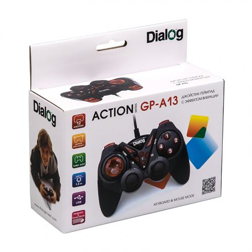 Проводной геймпад DIALOG Action GP-A13, 12 кн., вибрация, USB, черный/красный (1/4/60) фото 4
