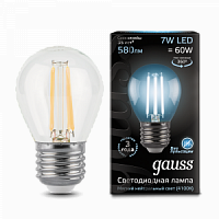 Лампа светодиодная GAUSS Filament Шар 7W 580lm 4100К Е27 1/10/50 (105802207)