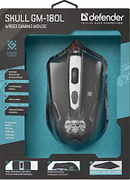 Мышь DEFENDER Skull GM-180L, USB, проводная, игровая, 6 кнопок, черная, длина кабеля 1,5 м. (1/40) (52180)