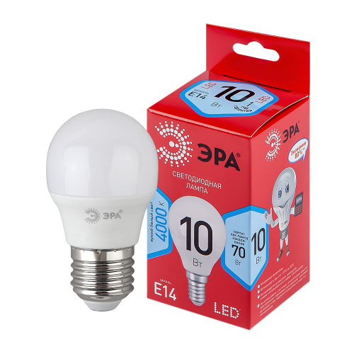Лампа светодиодная ЭРА RED LINE LED P45-10W-840-E14 R Е14 / E14 10Вт шар нейтральный белый свет (1/100) (Б0050233) фото 2
