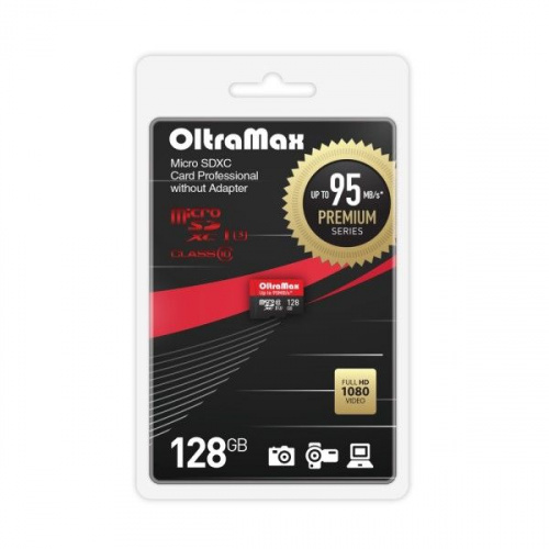 Карта памяти MicroSD  128GB  OltraMax Class 10 Premium UHS-I U3 (95 Mb/s) без адаптера (OM128GCSDXC10UHS-1-PrU3 w)