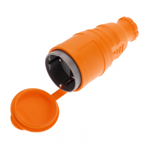 Розетка переносная влагозащищенная с крышкой, с/з, 16 А, IP44, каучук оранжевая REXANT (1/360) фото 3