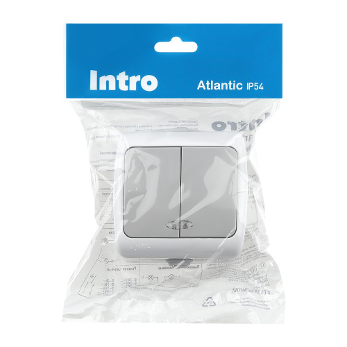 Выключатель INTRO Atlantic 5-105-03 двойной с подсветкой, 10А-250В, IP54, открытой установки, серый фото 4