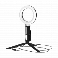 Светильник светодиодный GAUSS настольный кольцевой для селфи на штативе с комплектом креплений для установки телефона . Ø 16см. Работает от USB (RL001)