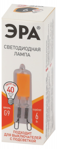 Лампа светодиодная ЭРА STD LED JCD-6W-GL-827-G9 G9 6Вт капсула теплый белый свет (1/500) (Б0049085) фото 2