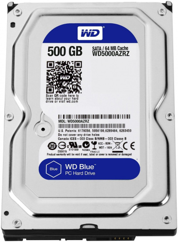 Внутренний HDD  WD   500GB, SATA-III, 5400 RPM, 64 Mb, 3.5'', синий (WD5000AZRZ)