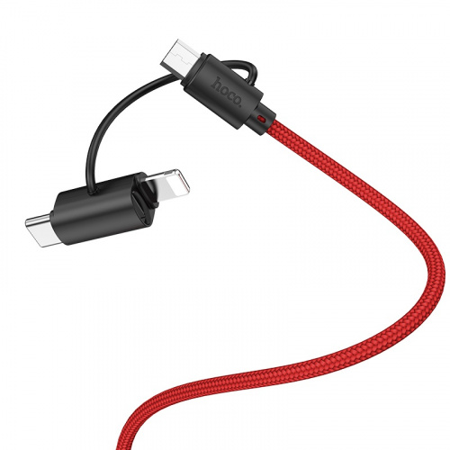 Кабель USB - 8 pin, Type-C, микро USB HOCO X41, 1.0м, круглый, 2.4A, нейлон, цвет: красный (1/50) (6931474714817) фото 2