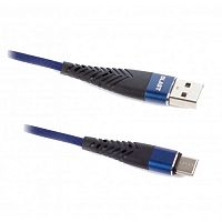 Зарядный USB Дата-кабель BMC-418 синий (1.2м) Type-C, текстиль оплетка, fishbone, металл. корпус штекеров, в коробке
