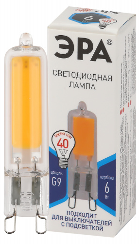 Лампа светодиодная ЭРА STD LED JCD-6W-GL-840-G9 G9 6Вт капсула нейтральный белый свет (1/500) (Б0049086)