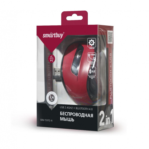 Беспроводная мышь Smartbuy SBM-597D-R, Dual Bluetooth+USB красный (SBM-597D-R) (1/40) фото 4