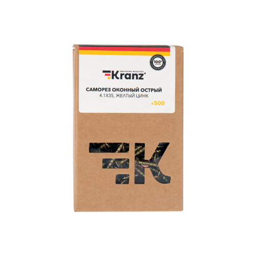 Саморез оконный KRANZ острый, 4.1х35, желтый цинк, упаковка поставщика ( 8 000 шт. ) (8000/8000) фото 2