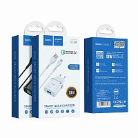 Блок питания сетевой 1 USB HOCO, C12Q, 3000mA, пластик, QC3.0, кабель микро USB, цвет: белый (1/10/100)