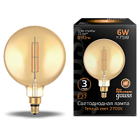 Лампа светодиодная GAUSS Filament G200 6W 890lm 2700К Е27 golden straight 1/6 (154802118)