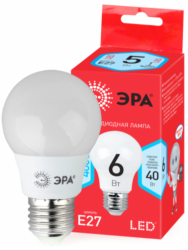 Лампа светодиодная ЭРА RED LINE LED A55-6W-840-E27 E27 / Е27 6 Вт груша нейтральный белый свет (1/100) (Б0050688) фото 2