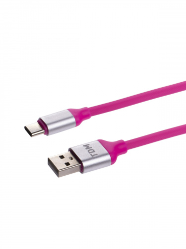 Дата-кабель TDM ДК 20, USB - USB Type-C, 1 м, силиконовая оплетка, розовый, (1/200) (SQ1810-0320) фото 3