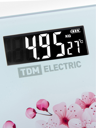 Весы электронные напольные "Сакура", стекло, деление 0,01 кг, макс. 180 кг, 28х28 см, TDM (1/10) фото 2