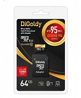 Карта памяти MicroSD  64GB  Digoldy Class 10 Extreme Pro UHS-I U3 (95 Mb/s) + SD адаптер (DG064GCSDXC10UHS-1-ElU3)