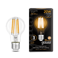 Лампа светодиодная GAUSS Filament А60 20W 1800lm 2700К Е27 1/10/40 (102902120)