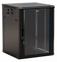Шкаф серверный Hyperline (TWB-1266-GP-RAL9004) настенный 12U 600x600мм пер.дв.стекл 2 бок.пан. 60кг черный IP20 сталь