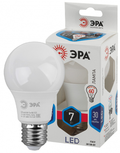 Лампа светодиодная ЭРА STD LED A60-7W-840-E27 E27 / Е27 7Вт груша нейтральный белый свет (1/100) фото 3