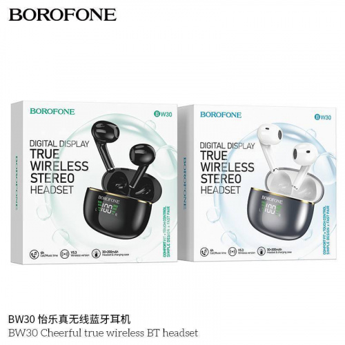 Наушники внутриканальные Borofone BW30 Cheerful, пластик, bluetooth 5.3, микрофон, цвет: чёрный (1/22/132) (6974443389203)