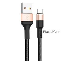 Кабель USB - Type-C HOCO X26 Xpress, 1.0м, круглый, 2.1A, ткань, цвет: чёрный, золотая вставка (1/30/300)