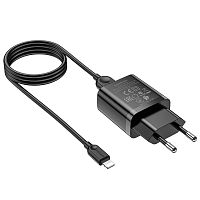 Блок питания сетевой 1 USB Borofone, BA52A, Gamble, 2100mA, пластик, огнестойкий, кабель микро USB, цвет: чёрный (1/44/176)