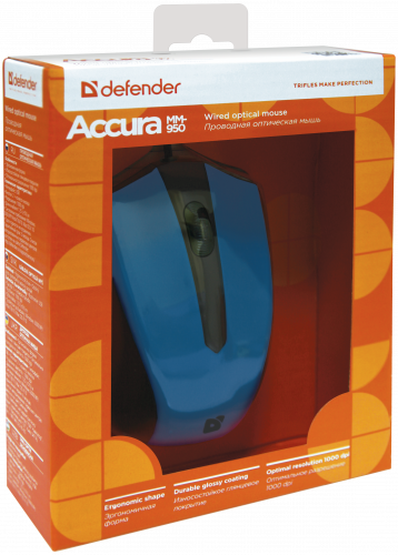 Мышь DEFENDER  Accura MM-950, синий, USB, проводная, 3 кнопки (1/40) (52952) фото 8