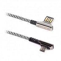 Зарядный USB Дата-кабель BMC-119, черный (1,2м) Micro USB, двусторонний USB, в нейлоновой оплетке, L-образный металл. штекер, в коробке (40101)
