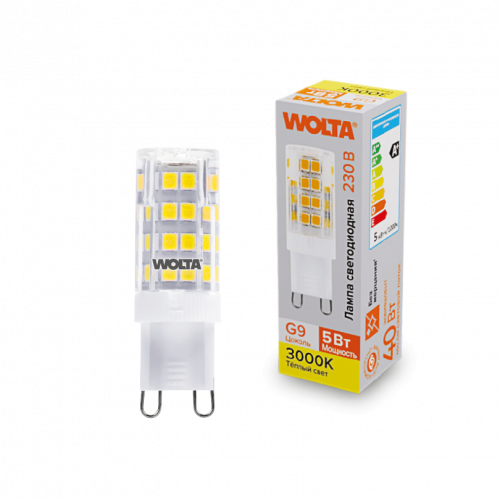 Лампа светодиодная WOLTA G9 (керамика) JCD 5Вт 460лм 3000K 1/10/100/1000 (WSTD-JCD-5W3KG9-C)