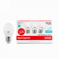 Лампа светодиодная GAUSS Elementary Шар 6W 4100K E27 (3 лампы в упаковке) 1/40 (53226T)